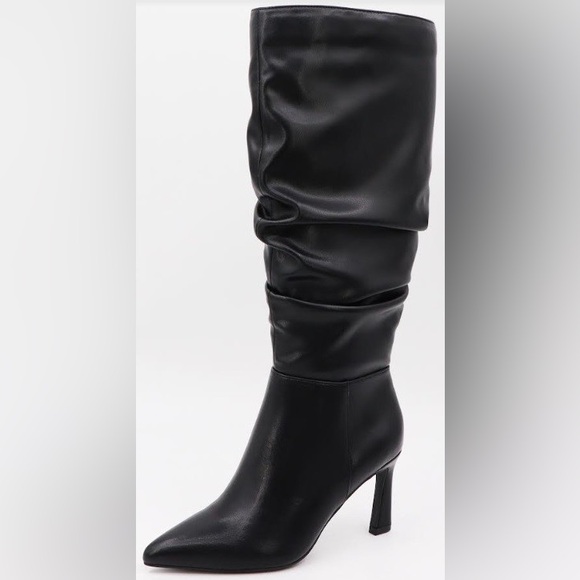 🖤 NEW Black Faux Leather Stiletto Knee High Boots – Slouchy, Pointed Toe, Size - Picture 5 of 8